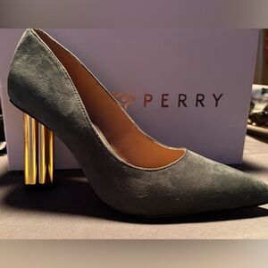 Katy Perry Collections Green Suede with Gold Architectural Design Heels
